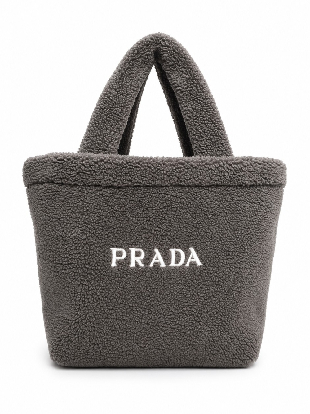 Prada Gray Shearling Logo Tote Bag